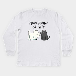 Purranormal Cativity Cute Halloween Cat Pun Kids Long Sleeve T-Shirt